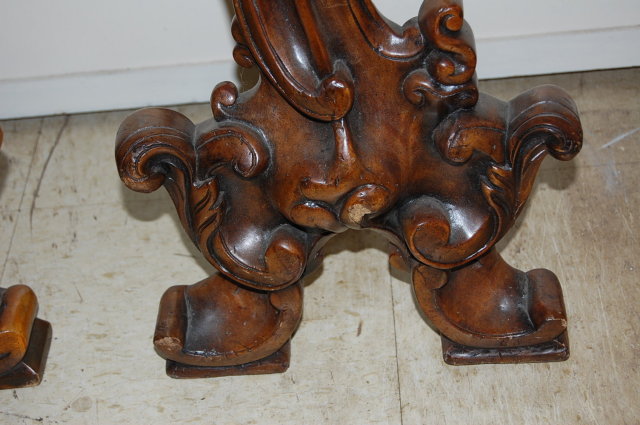Pair of Carved Italian Walnut Candlesticks