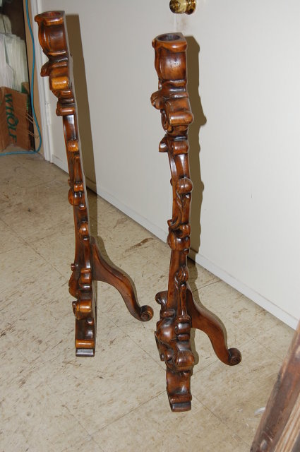 Pair of Carved Italian Walnut Candlesticks