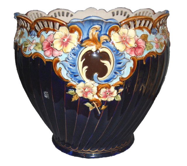 French Cobalt Floral Planter