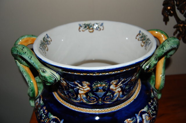 French Faience Cobalt Double Handled Vase
