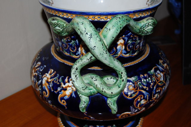 French Faience Cobalt Double Handled Vase