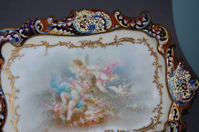 French Sevres Porcelain & Champleve` Tray