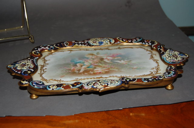 French Sevres Porcelain & Champleve` Tray