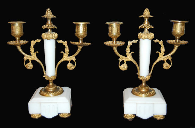 Pair of French Louis XV Marble Candelabra