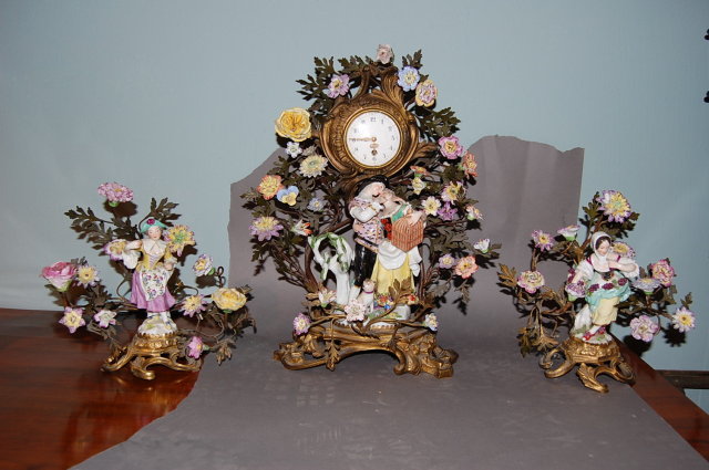 German Sitzendorf Dresden Three Piece Garniture