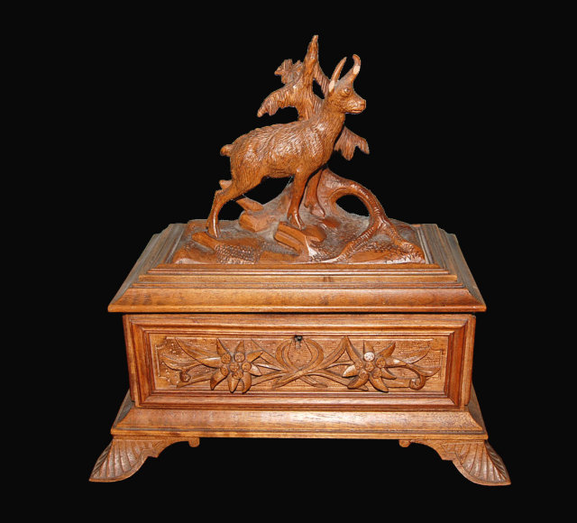 Hand Carved Swiss Walnut Cigar Box