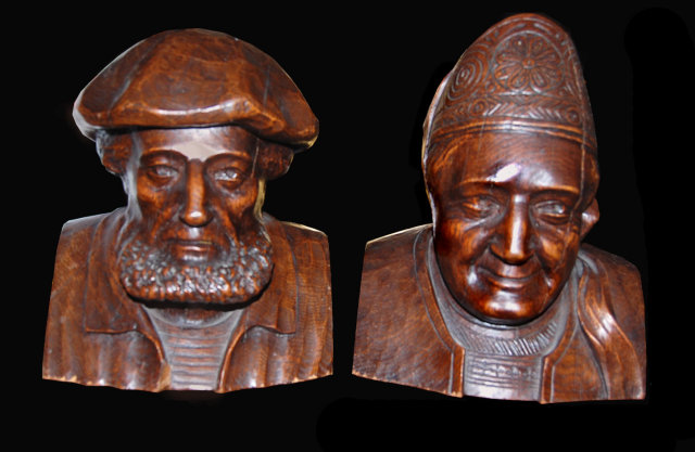 Pair of English Carved Oak Busts