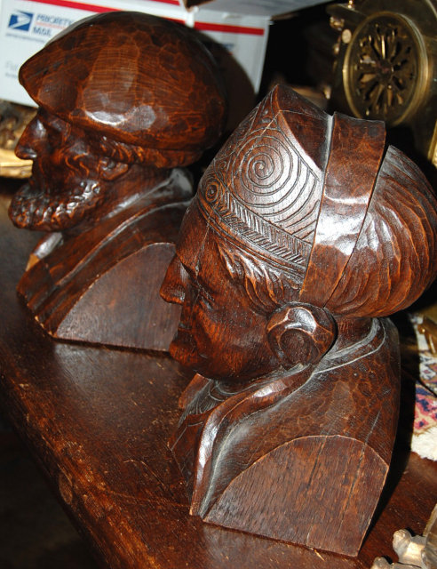 Pair of English Carved Oak Busts