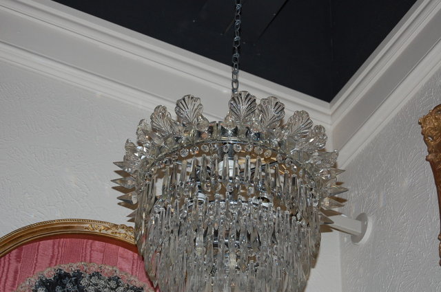 American Victorian Crystal Basket Chandelier