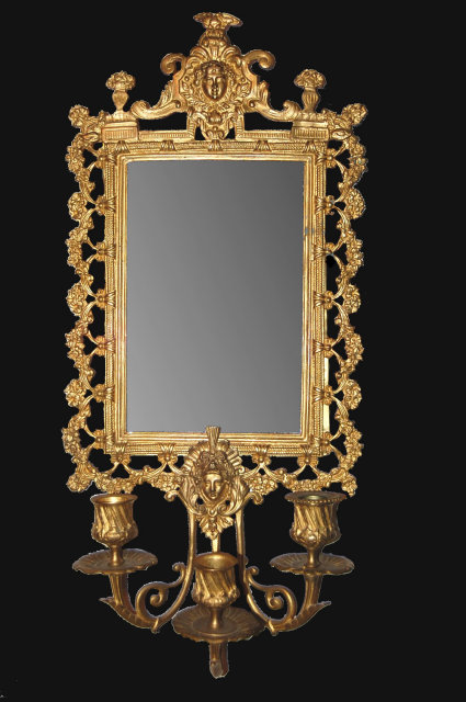 Exquisite Pair of Bronze Mirrored Sconce