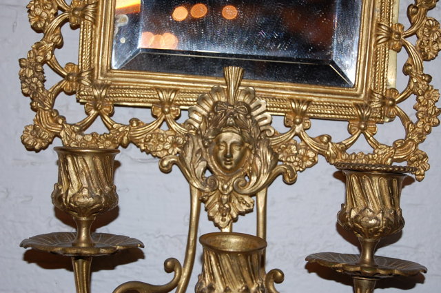 Exquisite Pair of Bronze Mirrored Sconce