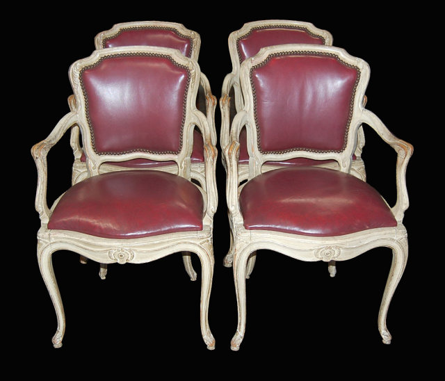 Set of 4 French Leather Armchairs