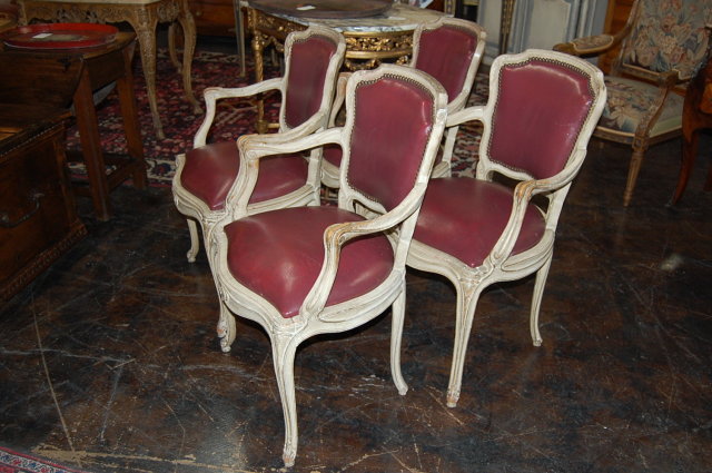 Set of 4 French Leather Armchairs