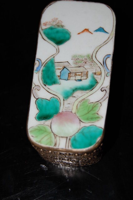 Oriental Silver & Porcelain Pill Box