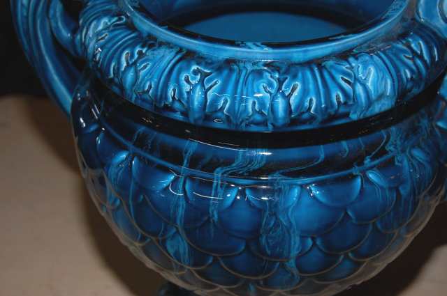 Pair of French Blue Majolica Urns