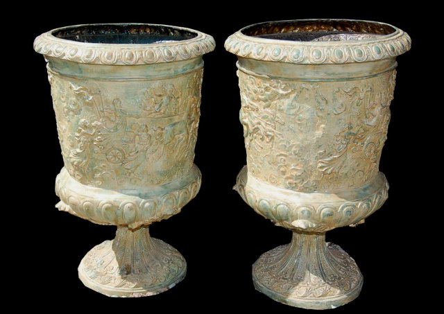 Impressive Pair of Bronze Urns