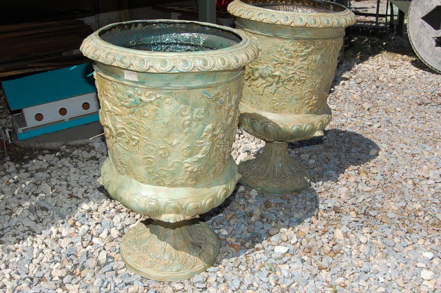 Impressive Pair of Bronze Urns