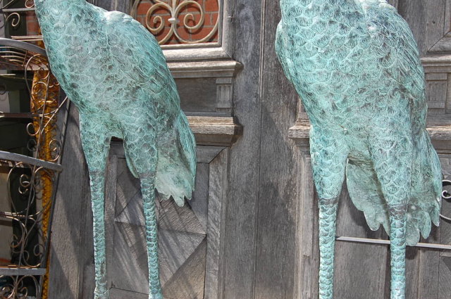 Pair of Large Decorative Bronze Cranes