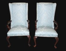Pair of Queen Anne Silk Brocade Armchairs