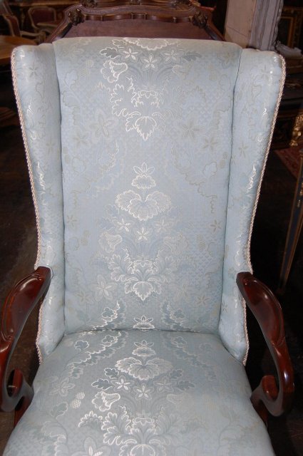 Pair of Queen Anne Silk Brocade Armchairs