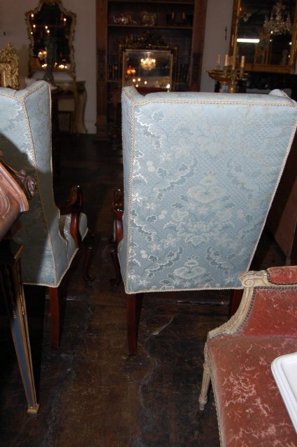 Pair of Queen Anne Silk Brocade Armchairs