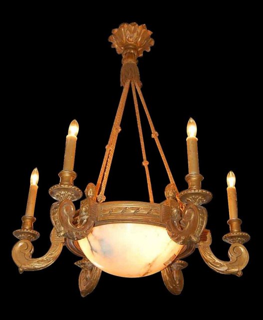 French Louis XVI Giltwood Alabaster Chandelier