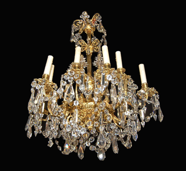 French Bronze & Crystal Chandelier