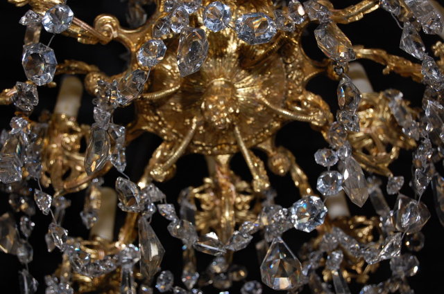 French Bronze & Crystal Chandelier
