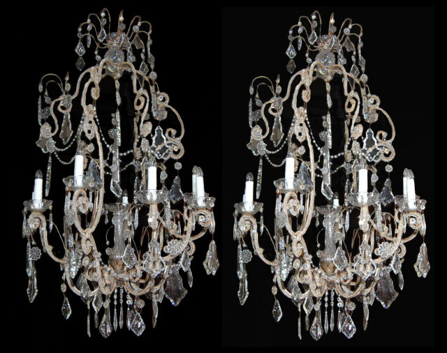Elaborate Pair of Crystal Chandeliers