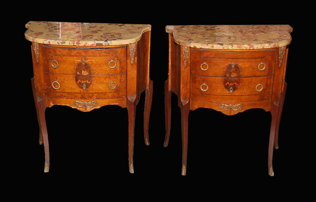 Pair French Inlaid Nightstands