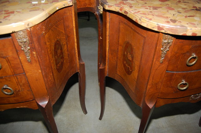 Pair French Inlaid Nightstands