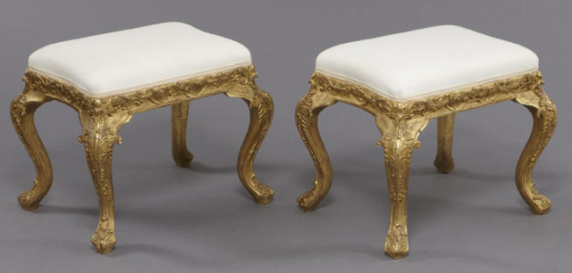 Pair Louis XV Style Gilt Wood Benches
