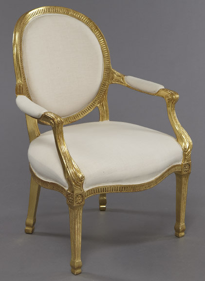 Set of 4 Louis XVI Style Giltwood Arm Chairs