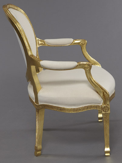 Set of 4 Louis XVI Style Giltwood Arm Chairs