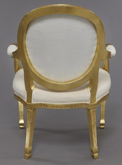 Set of 4 Louis XVI Style Giltwood Arm Chairs
