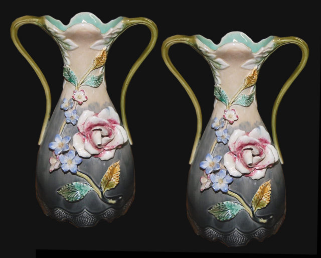Pair French Barbotine Vases