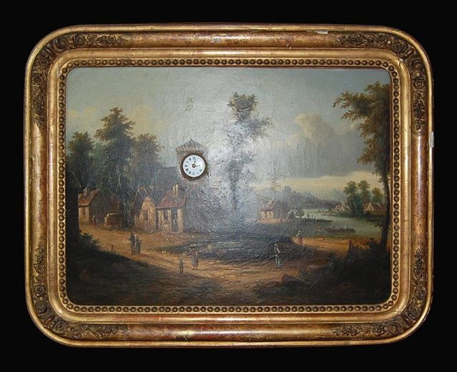 French Painting With Built In Clock