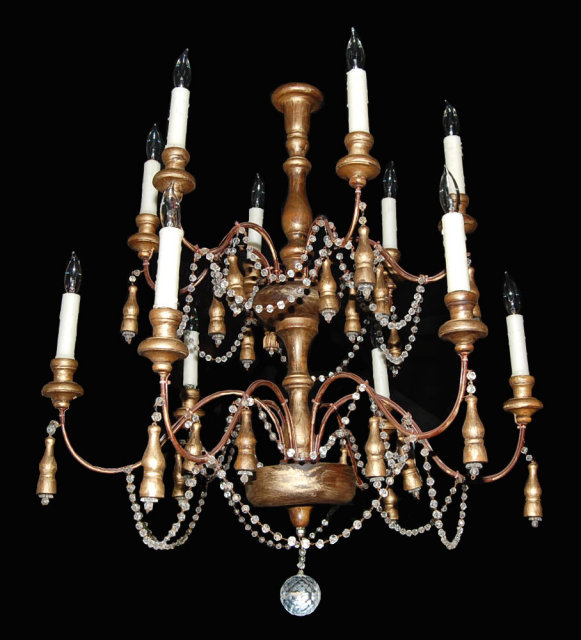 Italian Wood & Crystal Chandelier