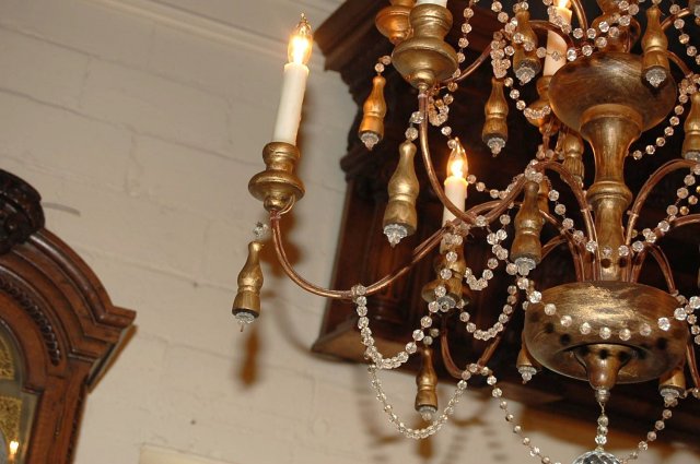 Italian Wood & Crystal Chandelier