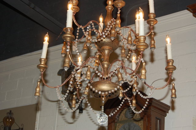 Italian Wood & Crystal Chandelier