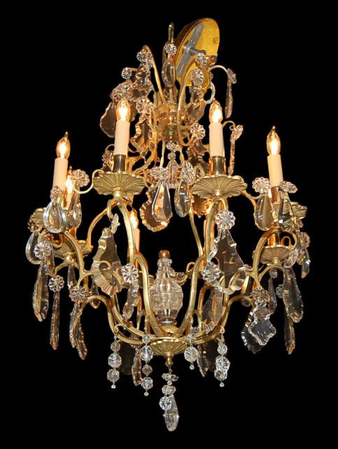 French Dore Bronze & Crystal Chandelier
