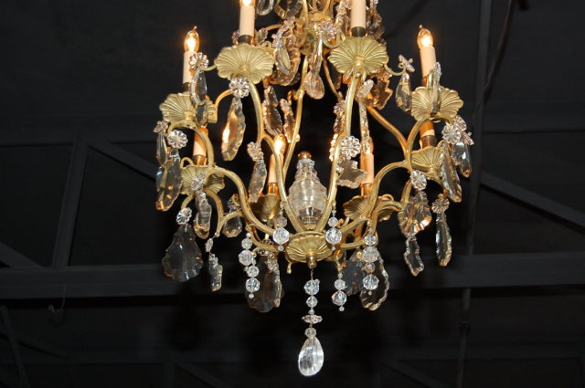 French Dore Bronze & Crystal Chandelier