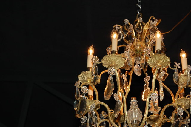 French Dore Bronze & Crystal Chandelier