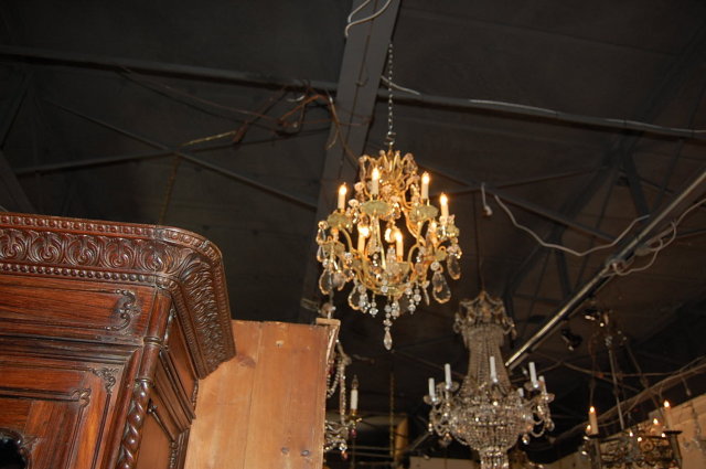 French Dore Bronze & Crystal Chandelier