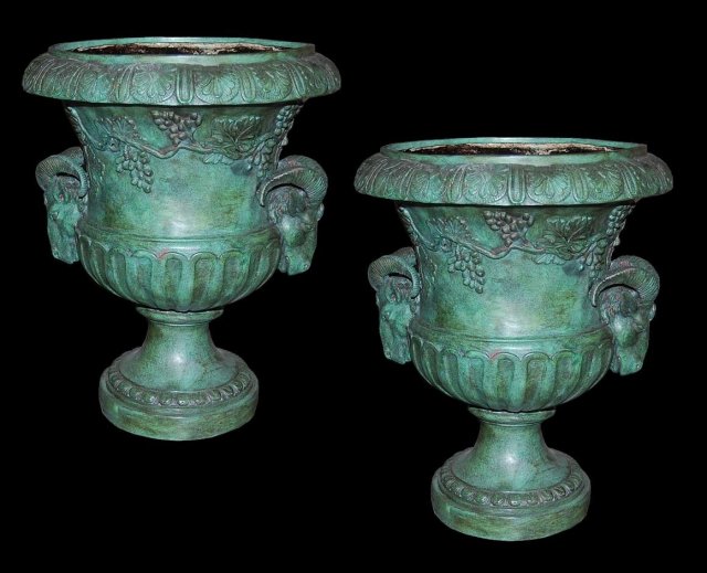 Pair Bronze Patinated Urns