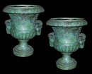 Pair Bronze Patinated Urns