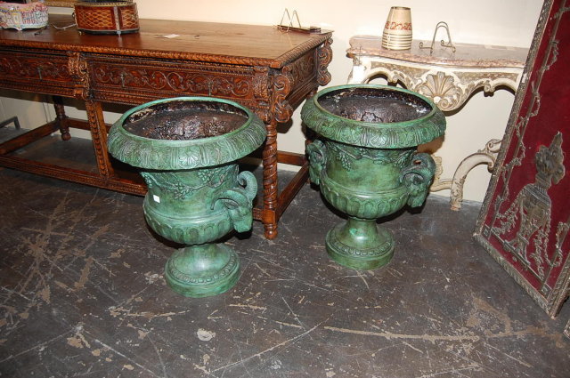 Pair Bronze Patinated Urns