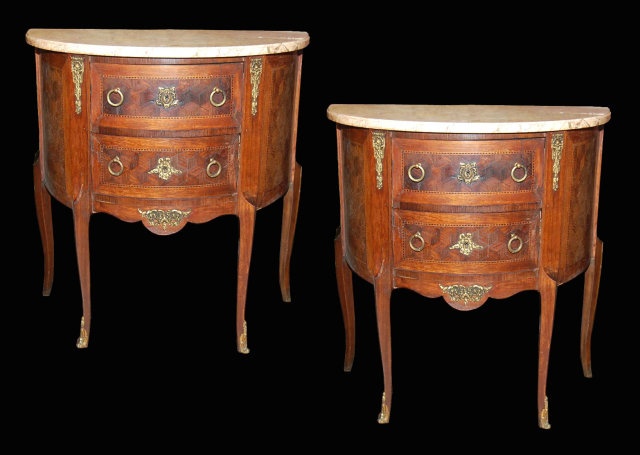 Pair French Parquetry Nightstands