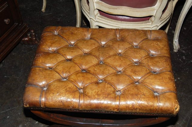 English Leather Tabouret Stool
