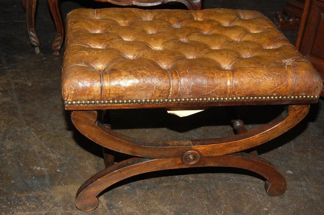 English Leather Tabouret Stool